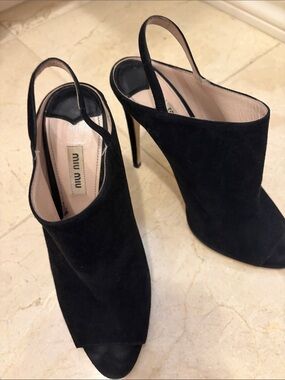 Miu Miu Black Suede Slingback Peep Toe Stiletto Heels